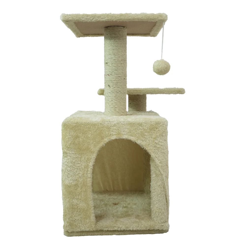 Skatrs Cat Tree with Sisal Rope, Scratching Post, Condo & Hanging Toys for Cats & Kittens (Beige) - Image 3