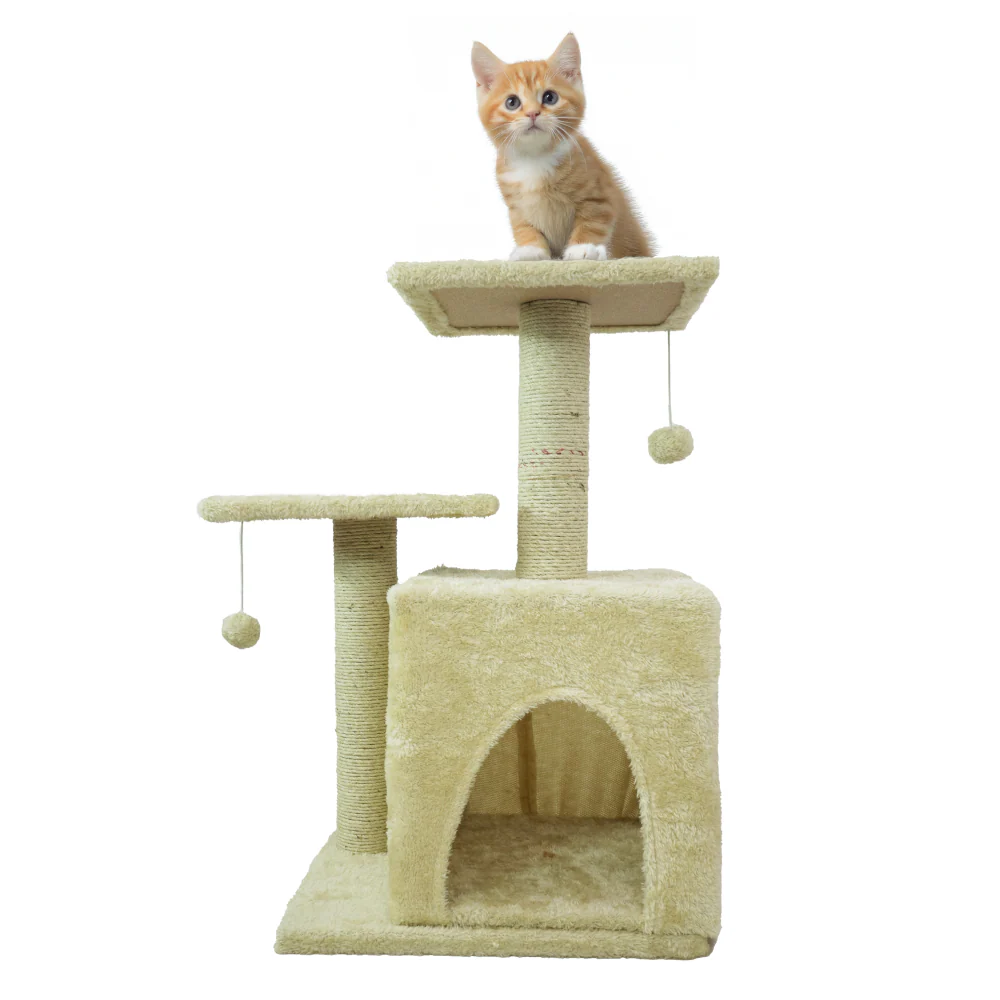 Skatrs Cat Tree with Sisal Rope, Scratching Post, Condo & Hanging Toys for Cats & Kittens (Beige) - Image 4