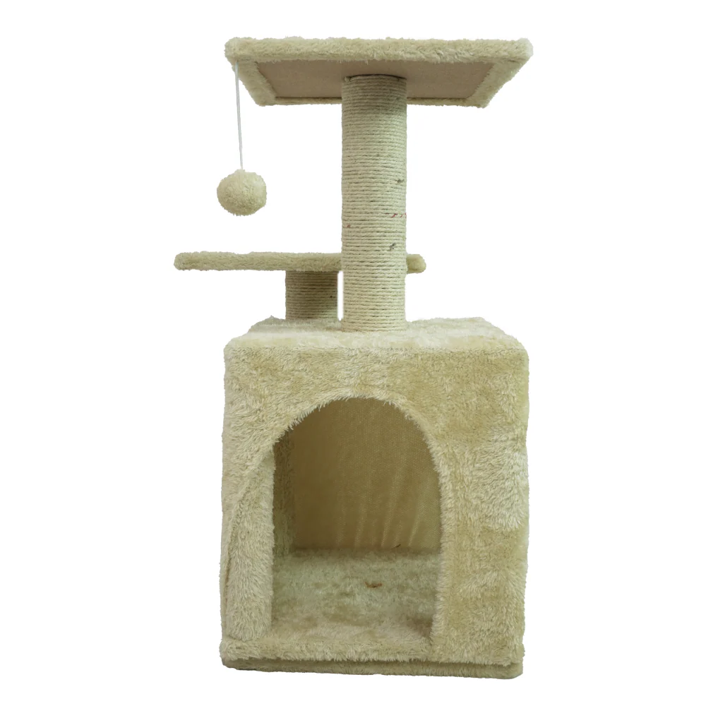 Skatrs Cat Tree with Sisal Rope, Scratching Post, Condo & Hanging Toys for Cats & Kittens (Beige) - Image 5