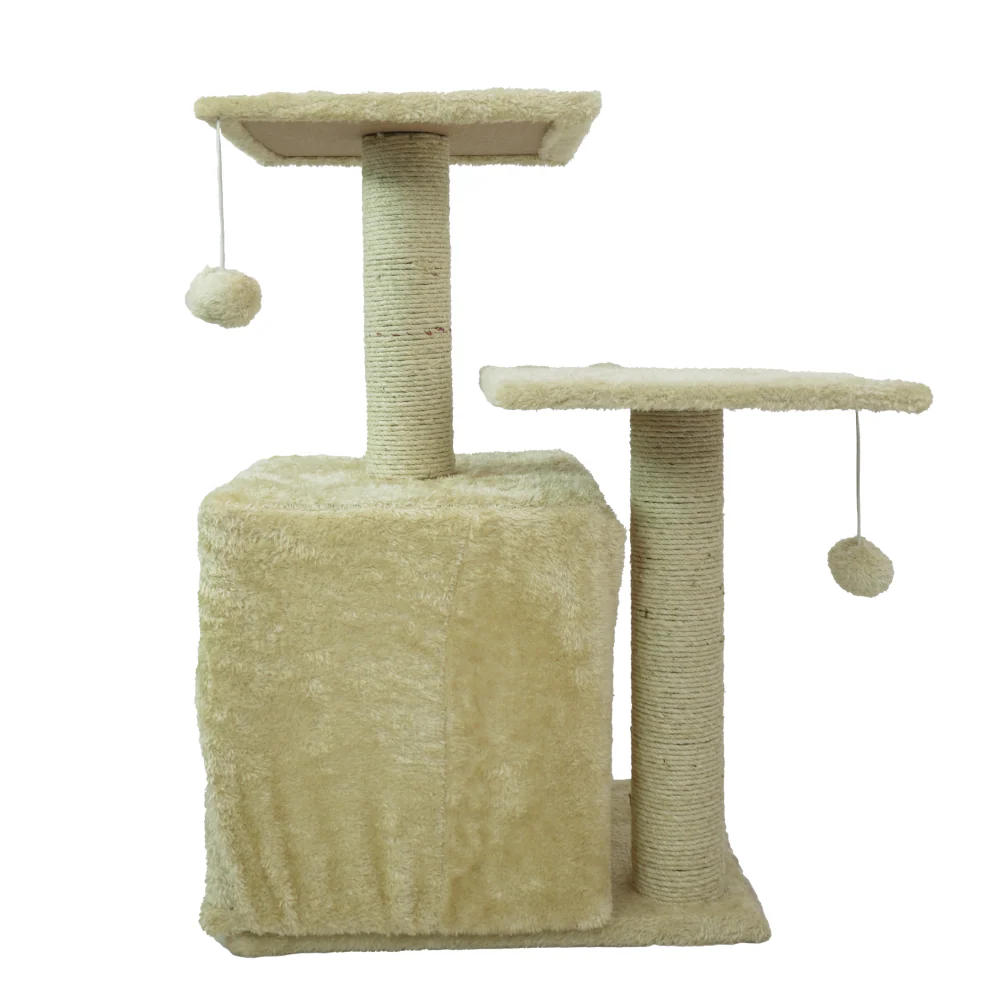 Skatrs Cat Tree with Sisal Rope, Scratching Post, Condo & Hanging Toys for Cats & Kittens (Beige) - Image 6