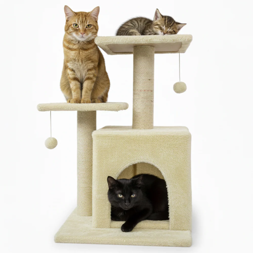 Skatrs Cat Tree with Sisal Rope, Scratching Post, Condo & Hanging Toys for Cats & Kittens (Beige) - Image 7