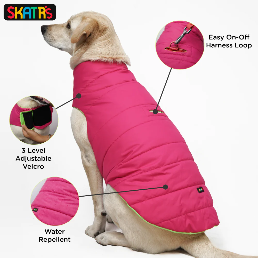 Skatrs Hot Pink Puffer Reversible Jacket for Dogs and Cats | With Adjustable Baby Velcro - Image 4
