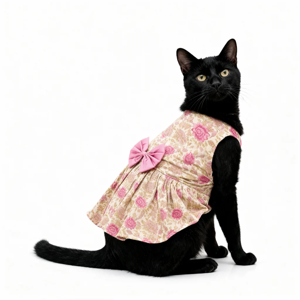 Skatrs Cotton Dress for Dogs and Cats (Off White and Pink Lotus) - Image 8