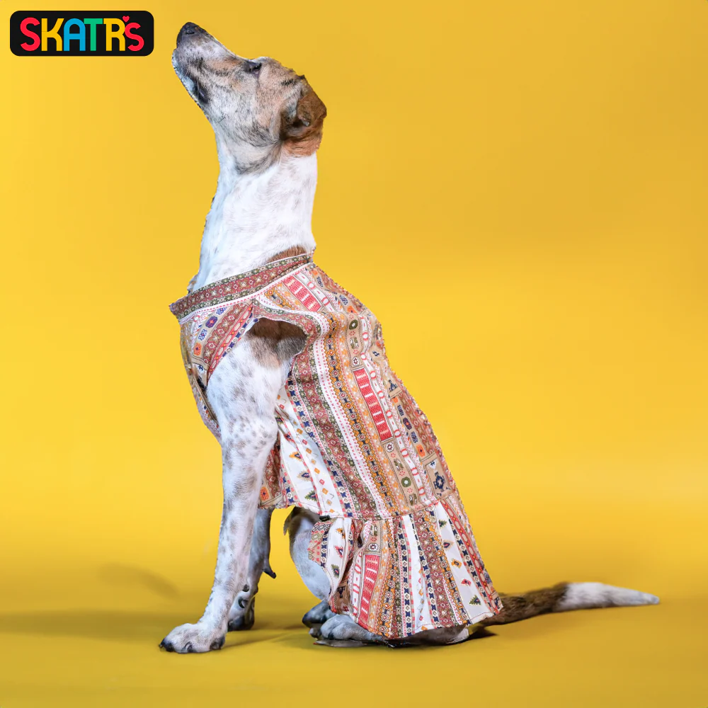Skatrs Cotton Printed Dress for Dogs and Cats (White) - Image 2