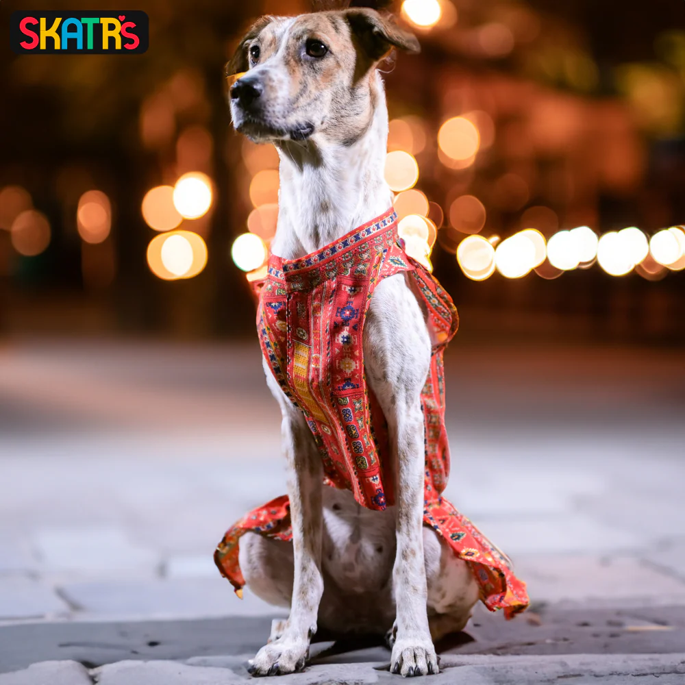 Skatrs Cotton Printed Dress for Dogs and Cats (Red) - Image 2