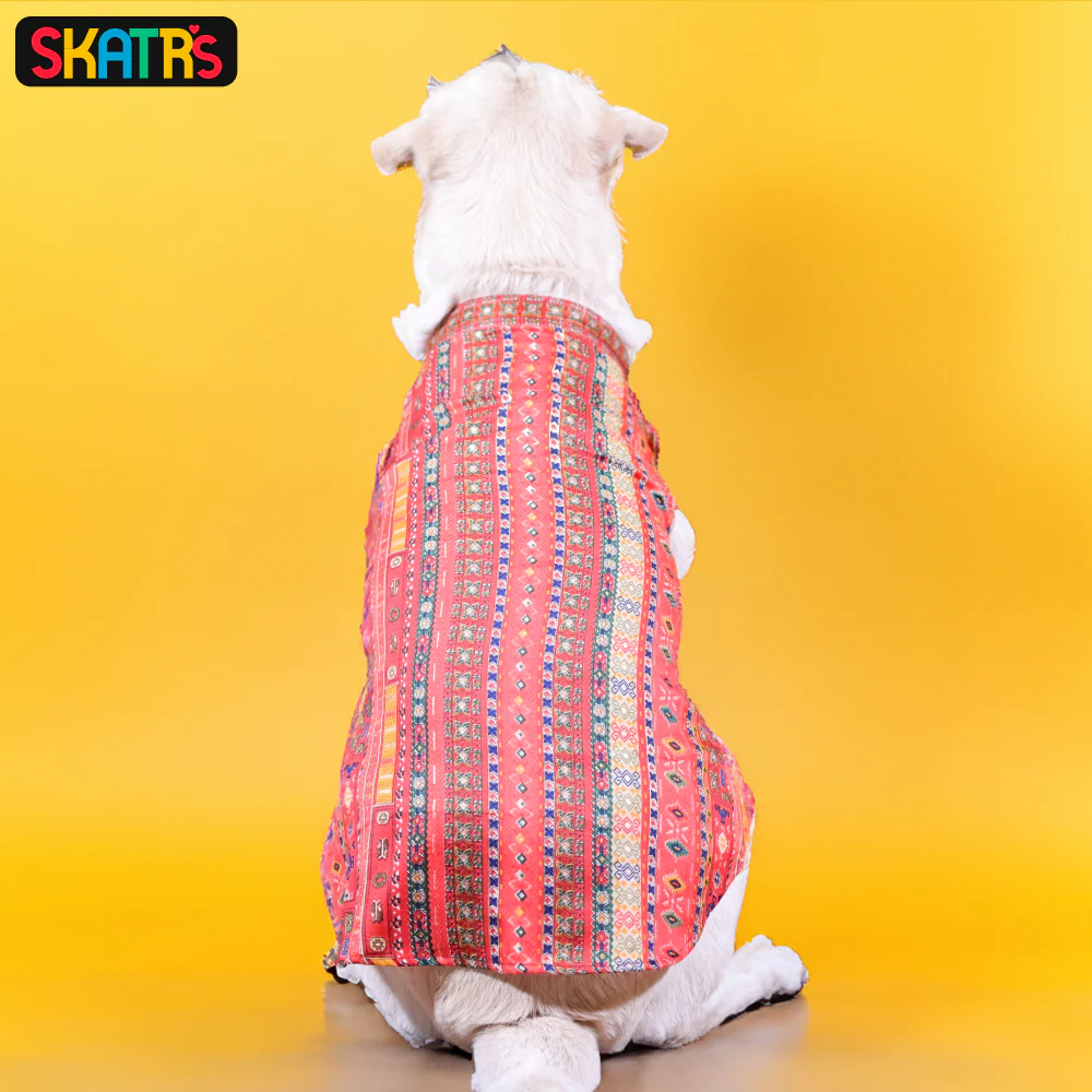 Skatrs Cotton Printed Kurta for Dogs and Cats (Red) - Image 2