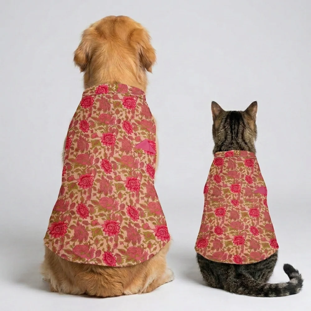 Skatrs Cotton Shirt for Dogs and Cats (Off White and Pink Lotus) - Image 9