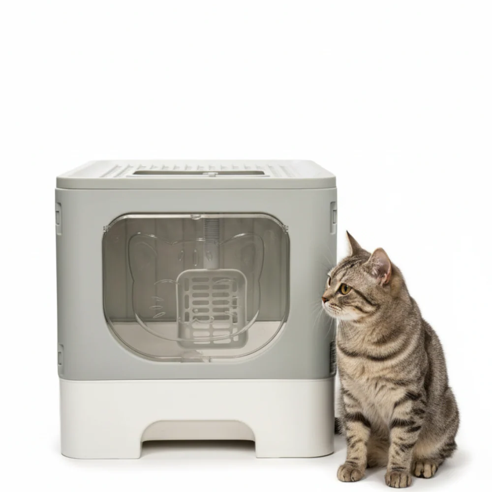 Skatrs Foldable Covered Cat Litter Box with Anti-Spill Tray Easy Cleaning Spacious Design Top and Side Openings Litter Tray for Cats and Kittens - Image 3