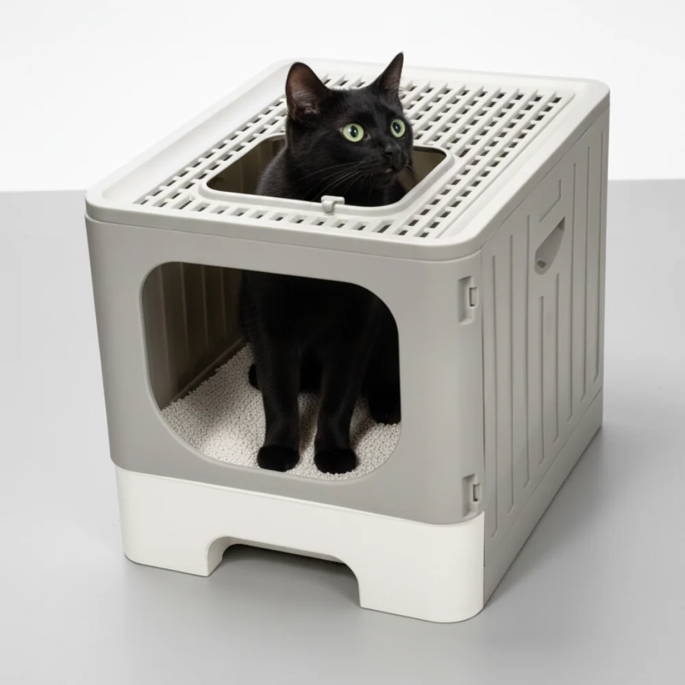 Skatrs Foldable Covered Cat Litter Box with Anti-Spill Tray Easy Cleaning Spacious Design Top and Side Openings Litter Tray for Cats and Kittens - Image 5