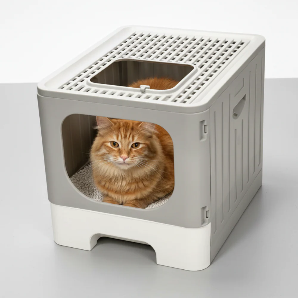 Skatrs Foldable Covered Cat Litter Box with Anti-Spill Tray Easy Cleaning Spacious Design Top and Side Openings Litter Tray for Cats and Kittens - Image 6
