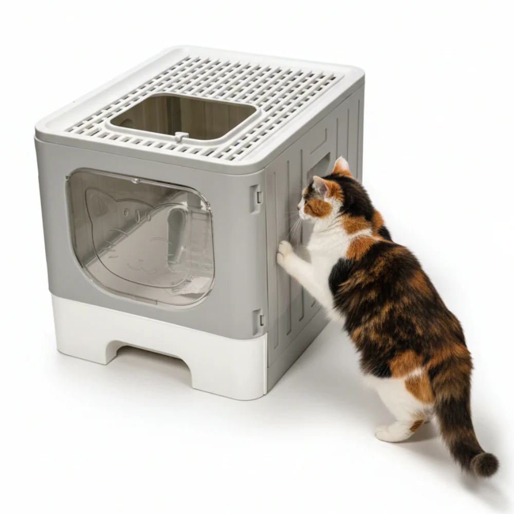 Skatrs Foldable Covered Cat Litter Box with Anti-Spill Tray Easy Cleaning Spacious Design Top and Side Openings Litter Tray for Cats and Kittens - Image 7