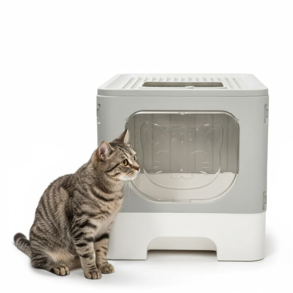 Skatrs Foldable Covered Cat Litter Box with Anti-Spill Tray Easy Cleaning Spacious Design Top and Side Openings Litter Tray for Cats and Kittens - Image 8
