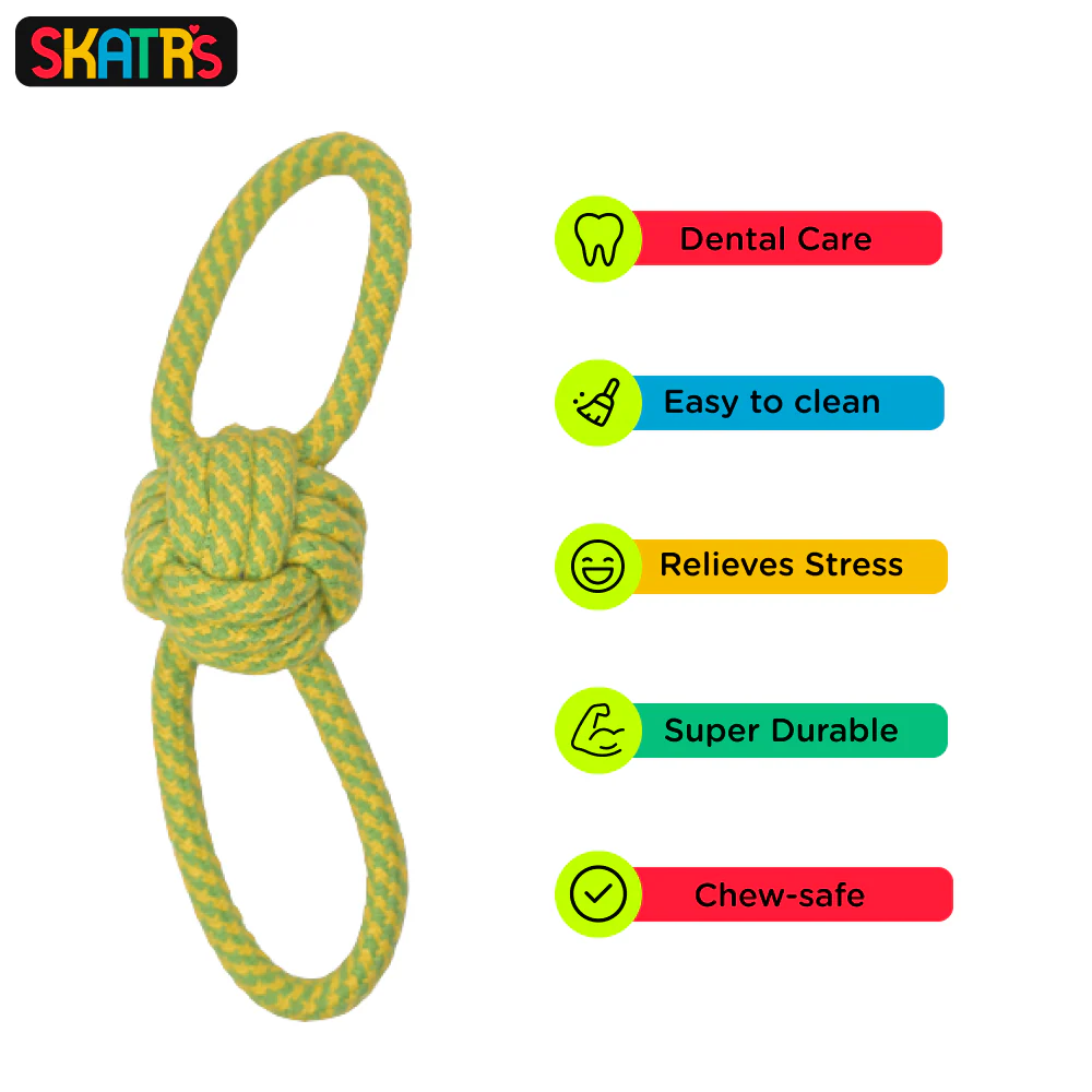 Skatrs Double Loop Knotted Rope Chew Toy for Dogs and Cats (Green/Yellow) - Image 3