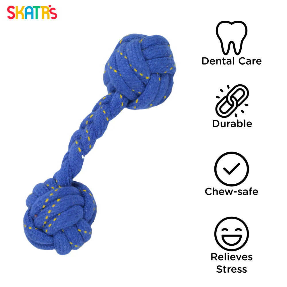 Skatrs Dumbbell Chew Toy for Dogs & Cats (Blue/Yellow) - Image 2