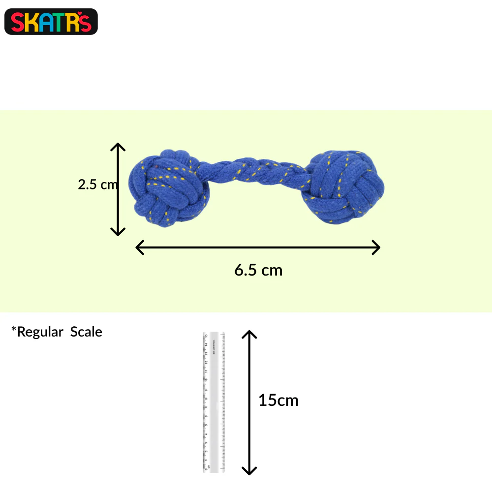 Skatrs Dumbbell Shaped Rope Chew Toy for Dogs and Cats (Blue/Yellow) - Image 2