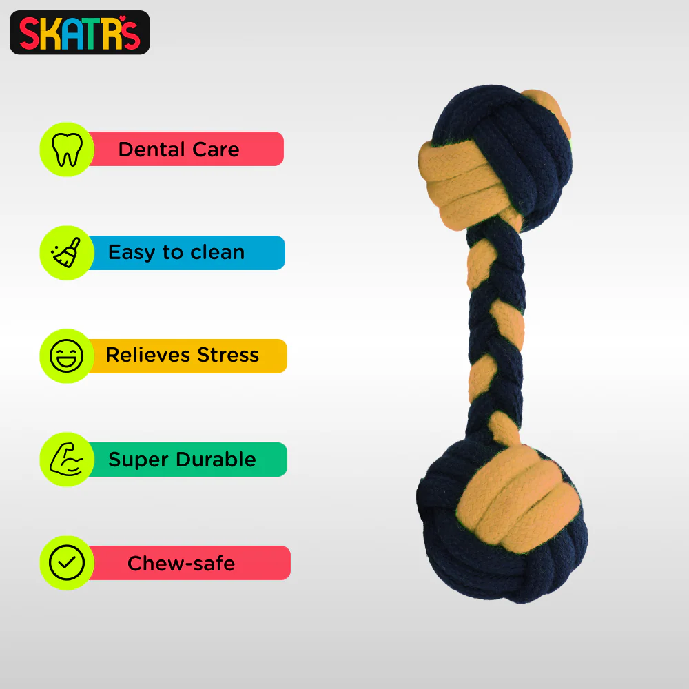 Skatrs Dumbbell Shaped Rope Chew Toy for Dogs and Cats (Blue/Orange) - Image 3