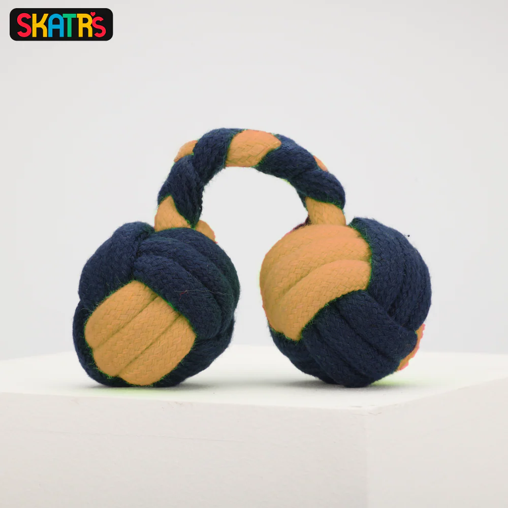 Skatrs Dumbbell Shaped Rope Chew Toy for Dogs and Cats (Blue/Orange) - Image 4