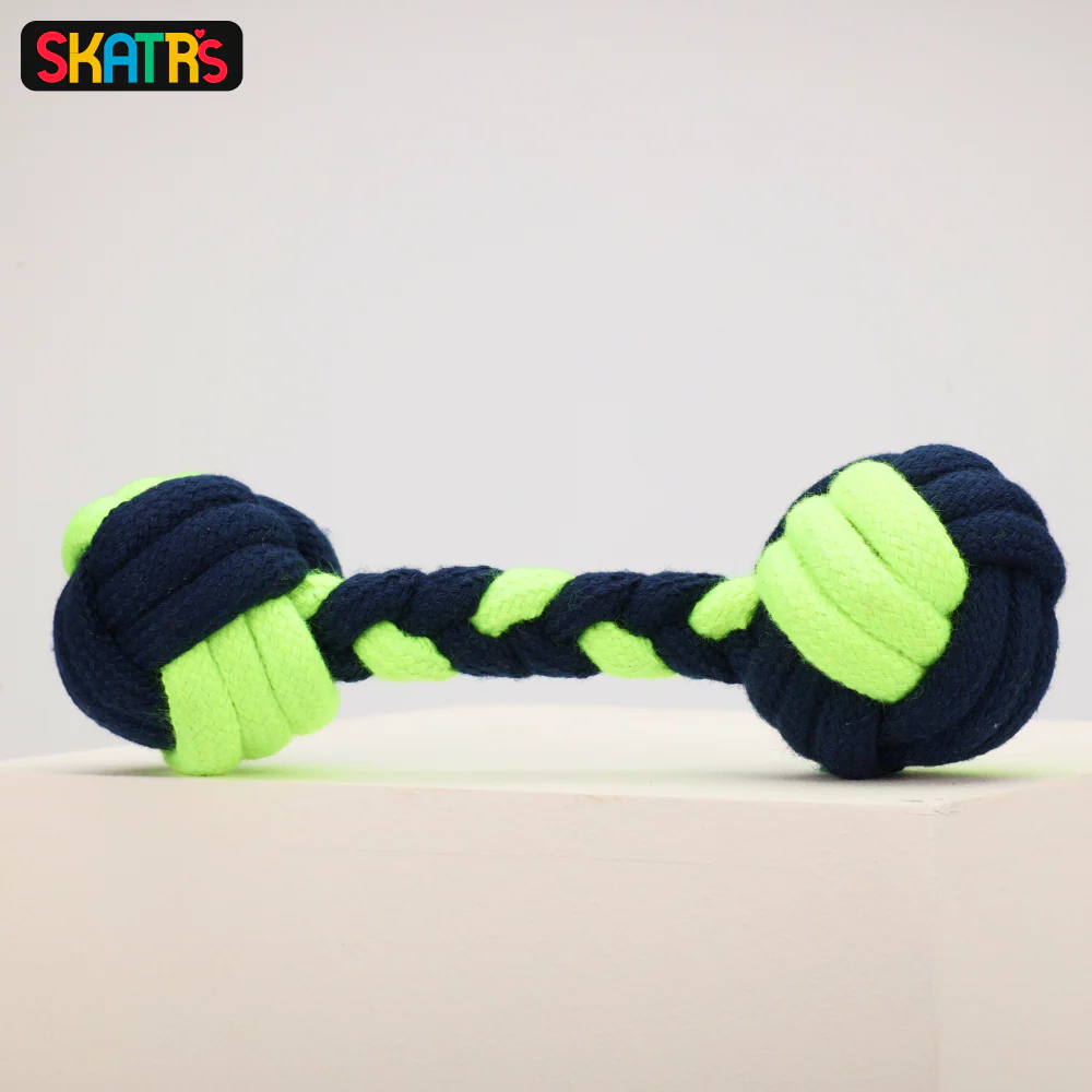 Skatrs Dumbbell Shaped Rope Chew Toy for Dogs and Cats (Neon Green/Dark Blue) - Image 5