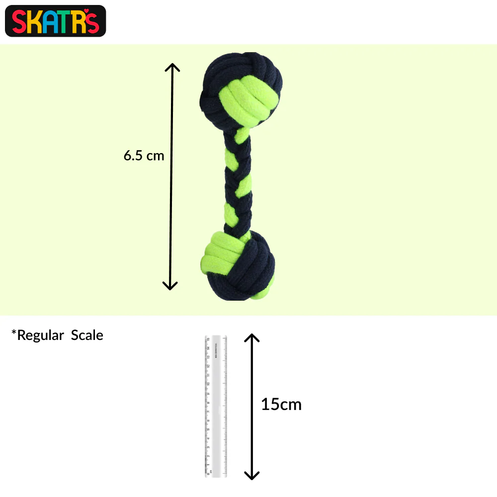 Skatrs Dumbbell Shaped Rope Chew Toy for Dogs and Cats (Neon Green/Dark Blue) - Image 2