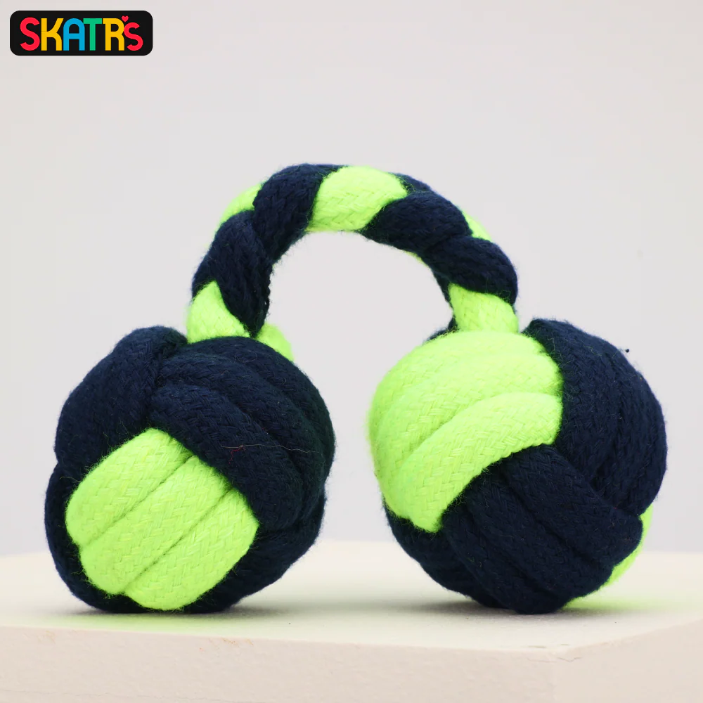 Skatrs Dumbbell Shaped Rope Chew Toy for Dogs and Cats (Neon Green/Dark Blue) - Image 4