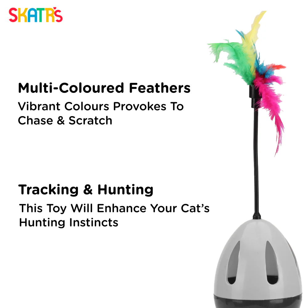 Skatrs Feather Interactive Tumbler Toy for Cats (Grey) - Image 3