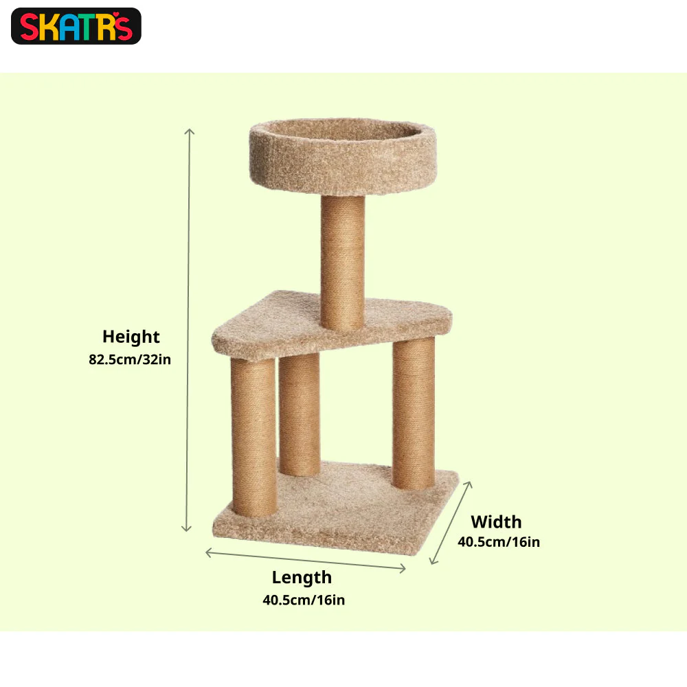 Skatrs Feline Fortress Two Tier Cat Tree with Sisal Post and Say Cheese Cat Scratcher with 2g Premium Catnip Combo - Image 3