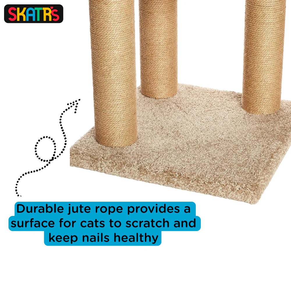 Skatrs Feline Fortress Two Tier Cat Tree with Sisal Post Toy (Beige) - Image 4