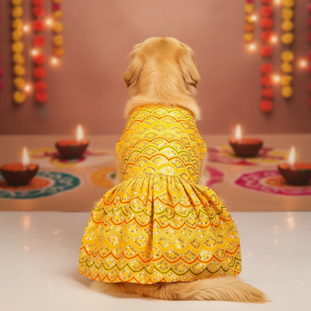Skatrs Festive Sequence Embroidered Lehenga for Cats and Dogs (Yellow) - Image 2