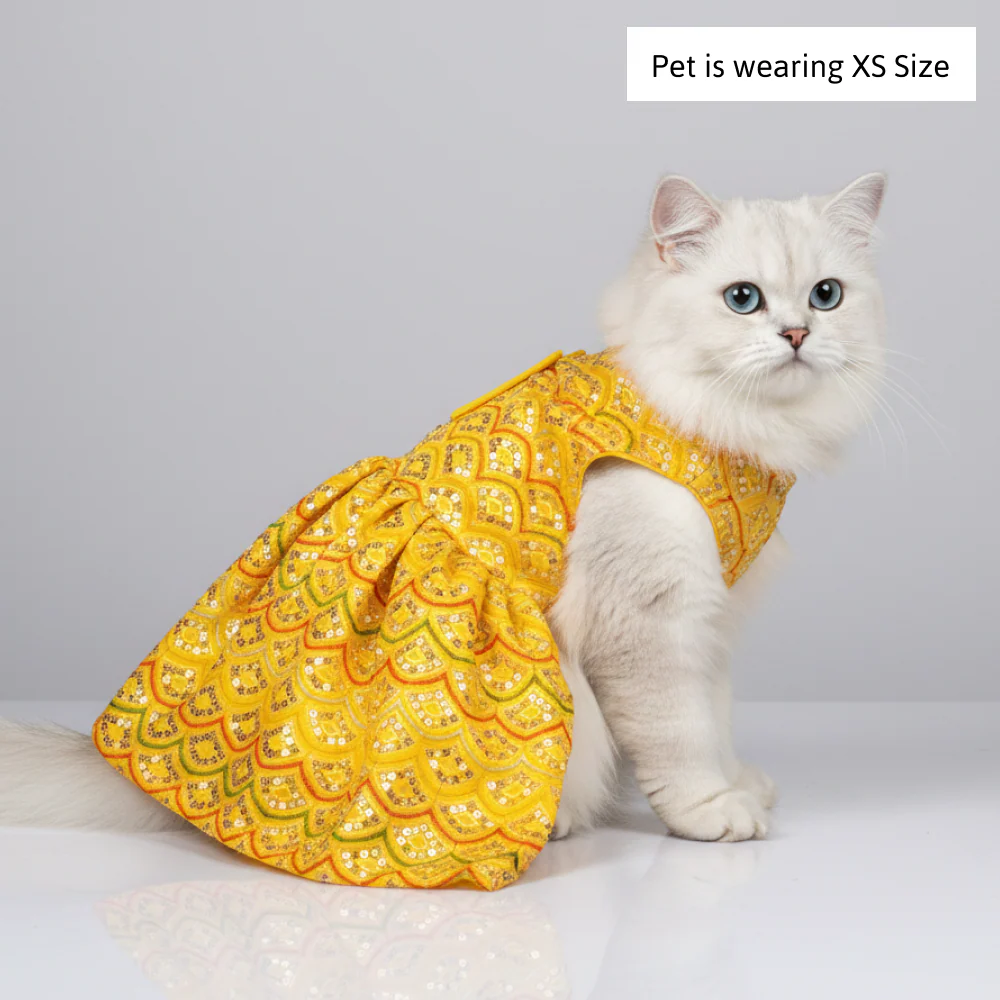 Skatrs Festive Sequence Embroidered Lehenga for Cats and Dogs (Yellow) - Image 4