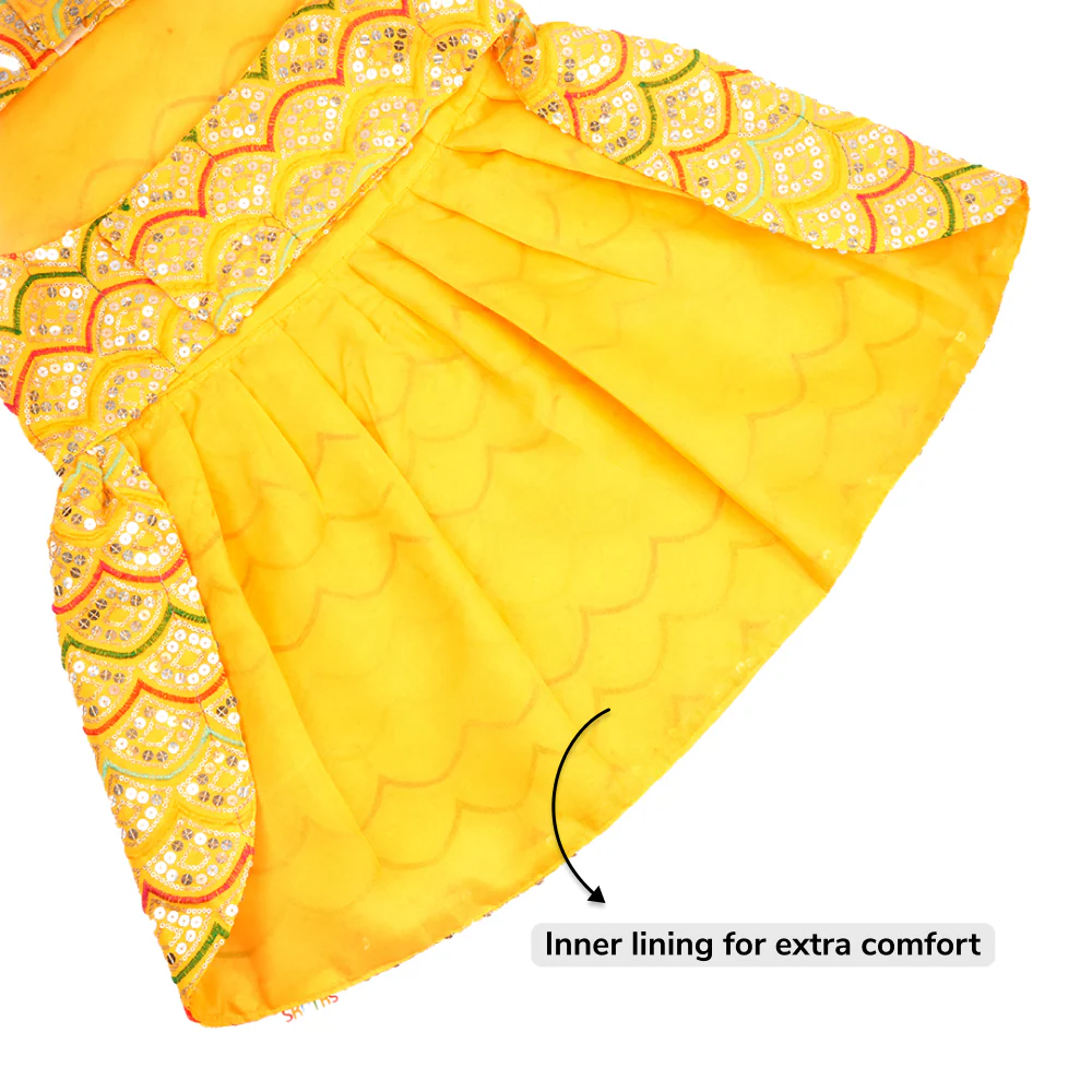 Skatrs Festive Sequence Embroidered Lehenga for Cats and Dogs (Yellow) - Image 6