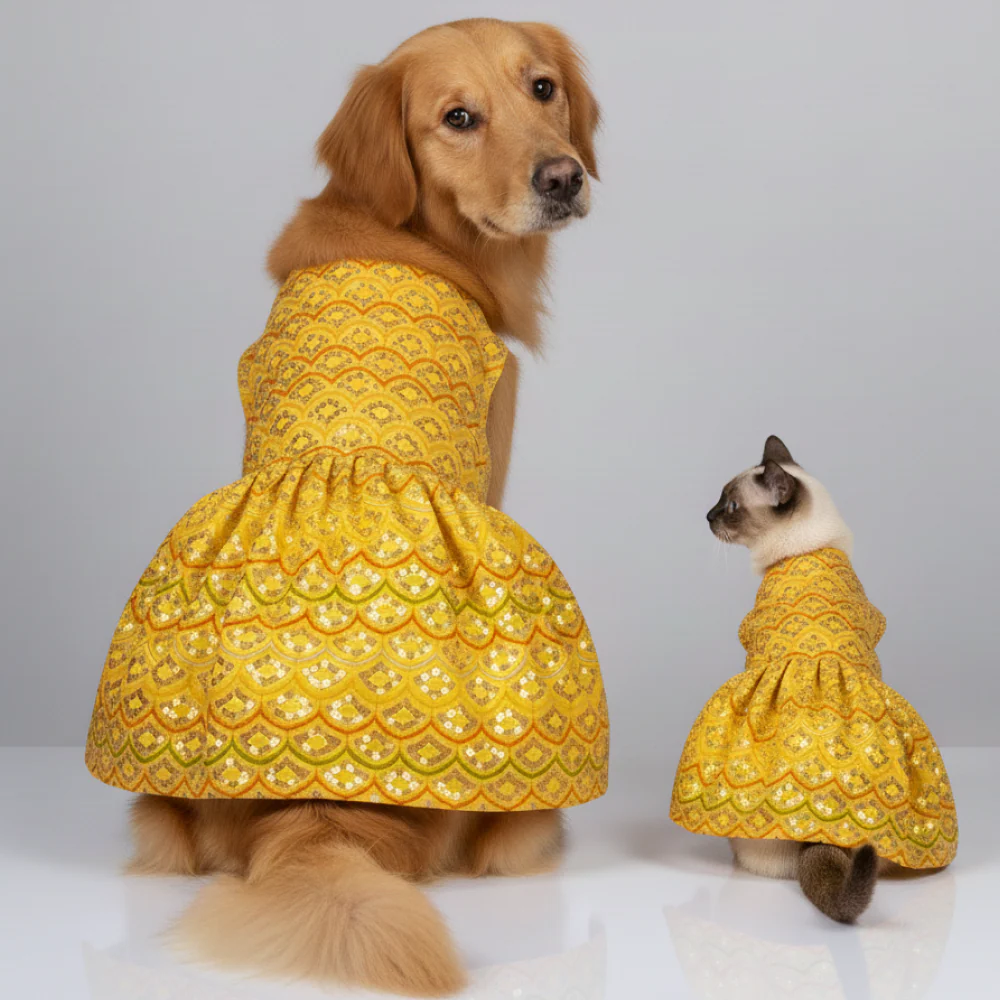 Skatrs Festive Sequence Embroidered Lehenga for Cats and Dogs (Yellow) - Image 7