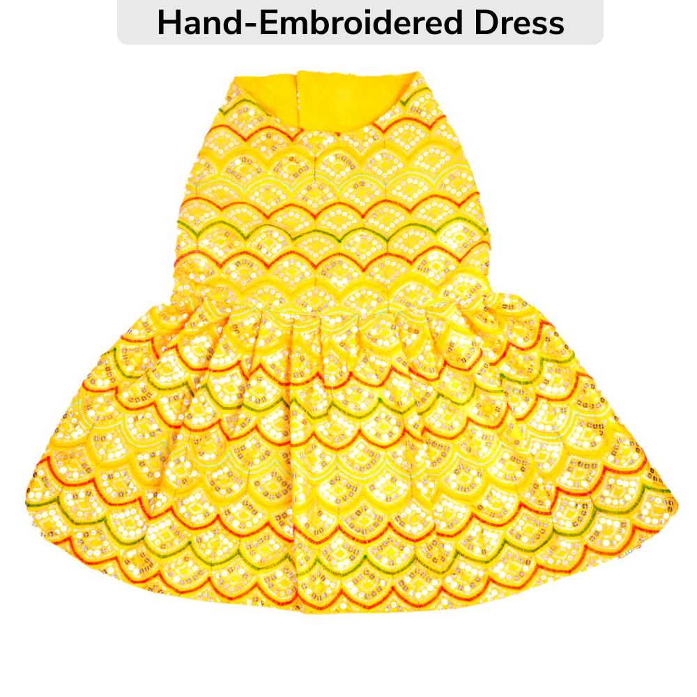 Skatrs Festive Sequence Embroidered Lehenga for Cats and Dogs (Yellow) - Image 8
