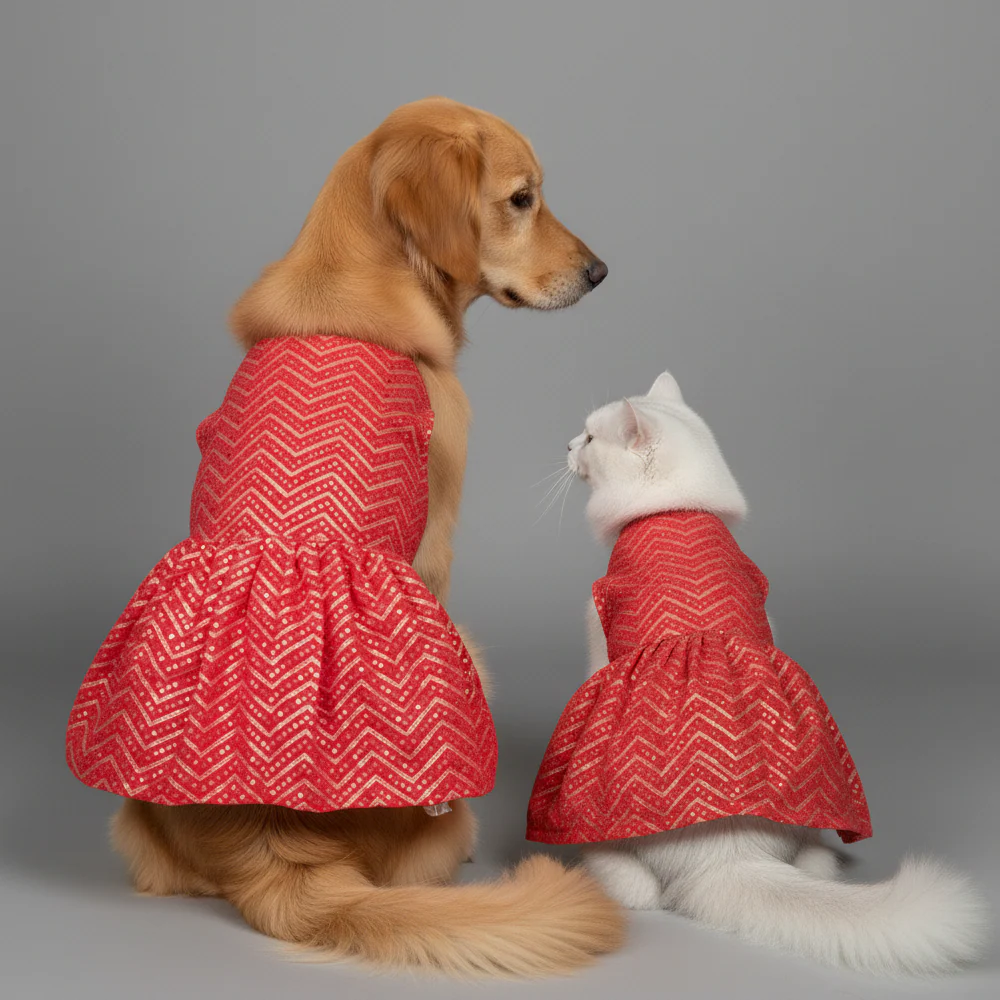 Skatrs Festive Mirror Lehenga for Cats and Dogs (Red) - Image 15