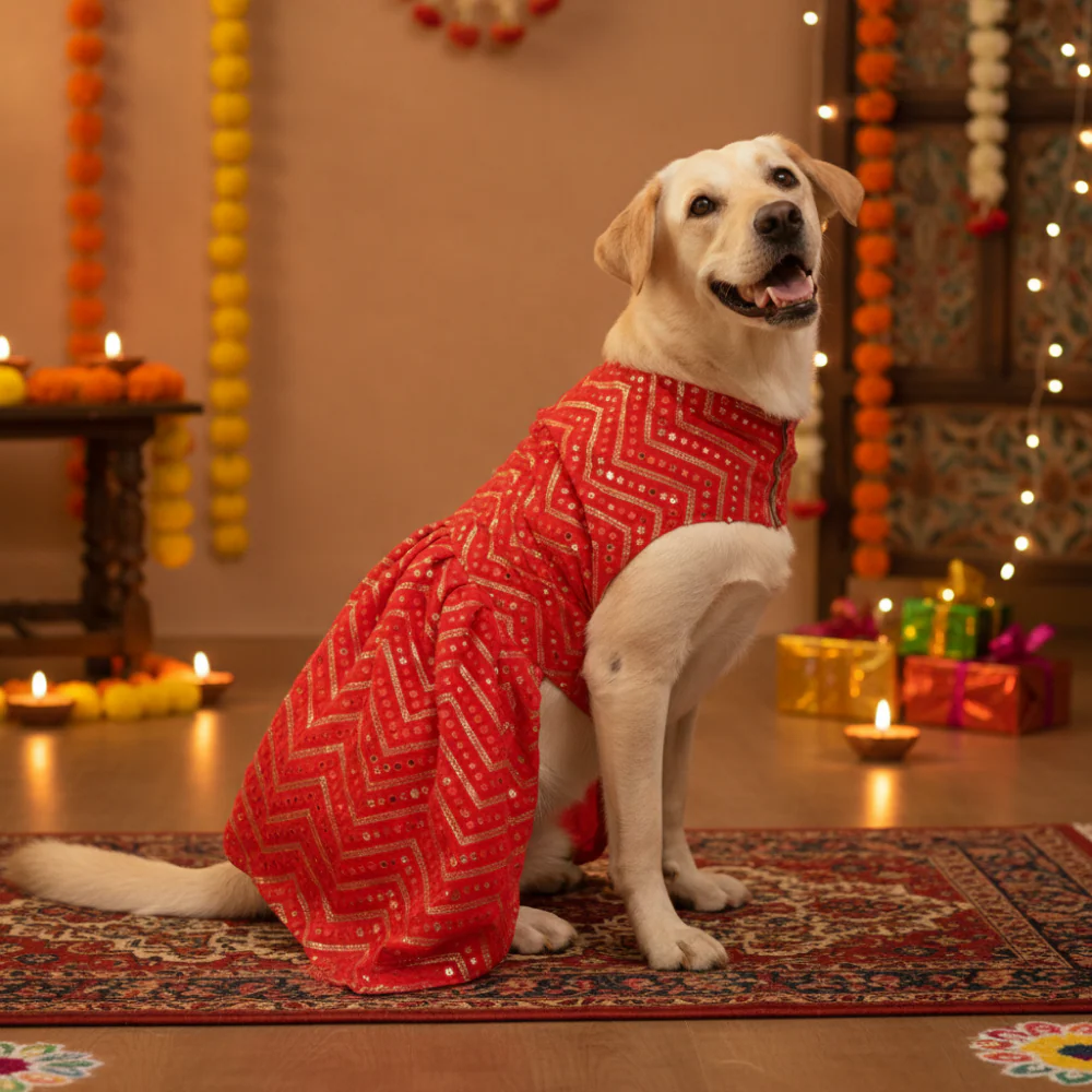Skatrs Festive Mirror Lehenga for Cats and Dogs (Red) - Image 2
