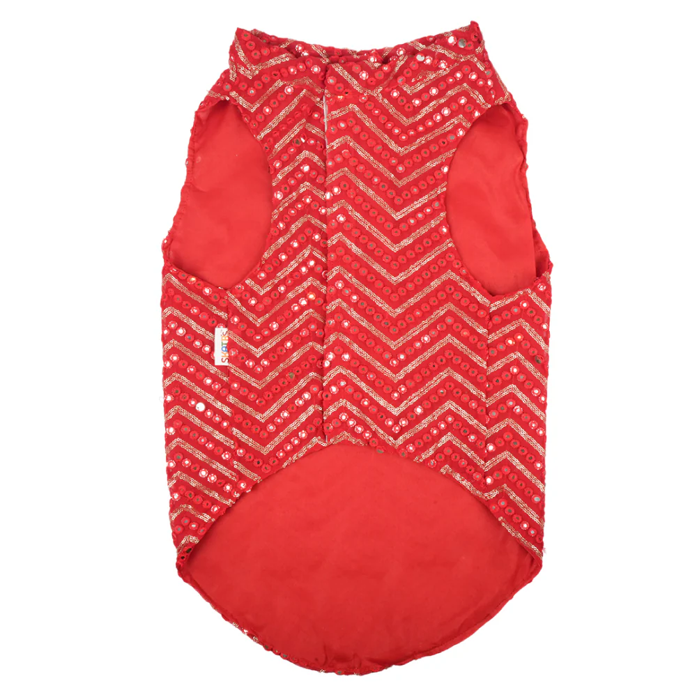Skatrs Festive Mirror Sherwani for Cats and Dogs (Red) - Image 11