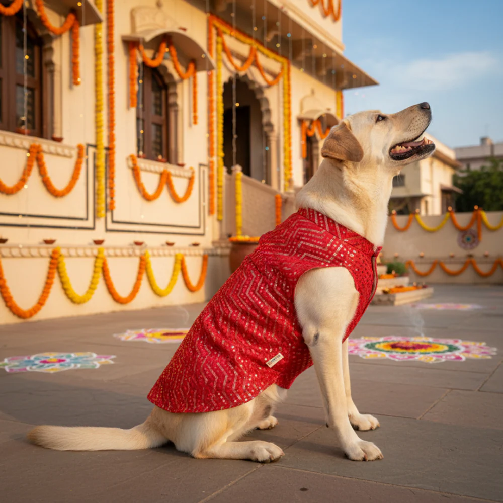 Skatrs Festive Mirror Sherwani for Cats and Dogs (Red) - Image 2