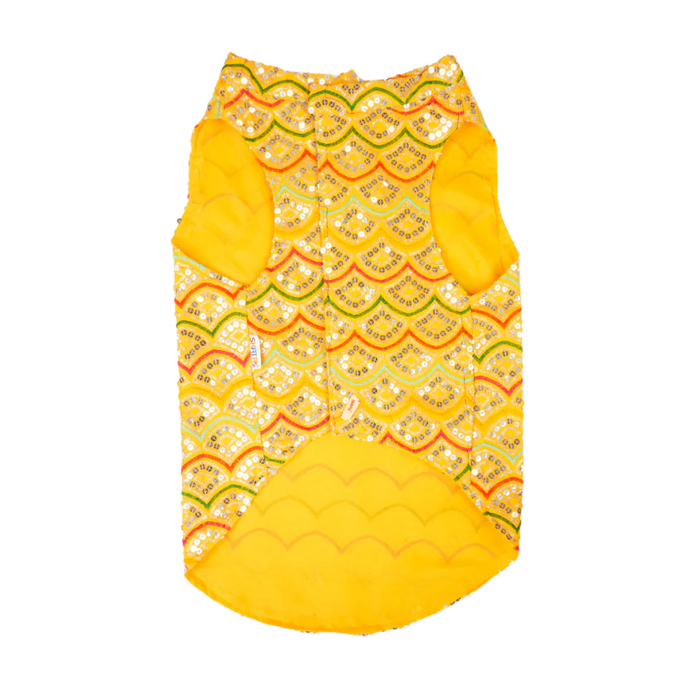 Skatrs Festive Sequence Embroidered Sherwani for Cats and Dogs (Yellow) - Image 11