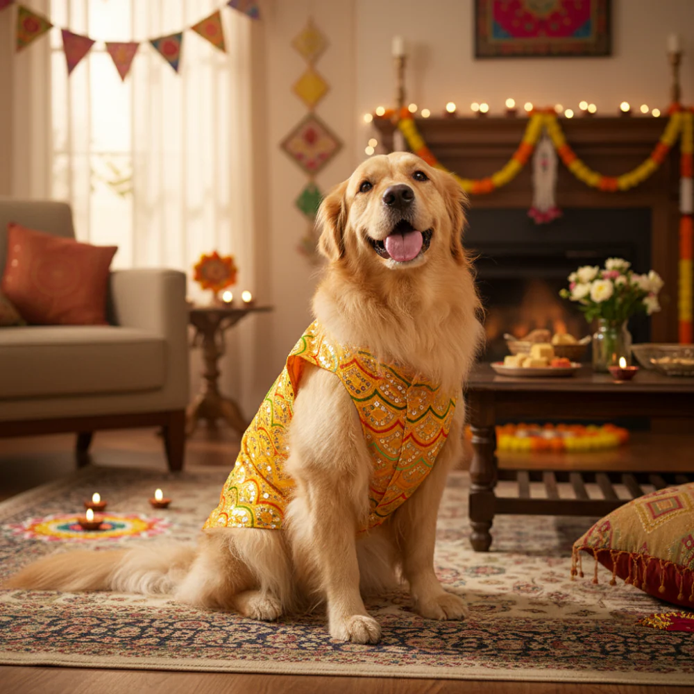 Skatrs Festive Sequence Embroidered Sherwani for Cats and Dogs (Yellow) - Image 2