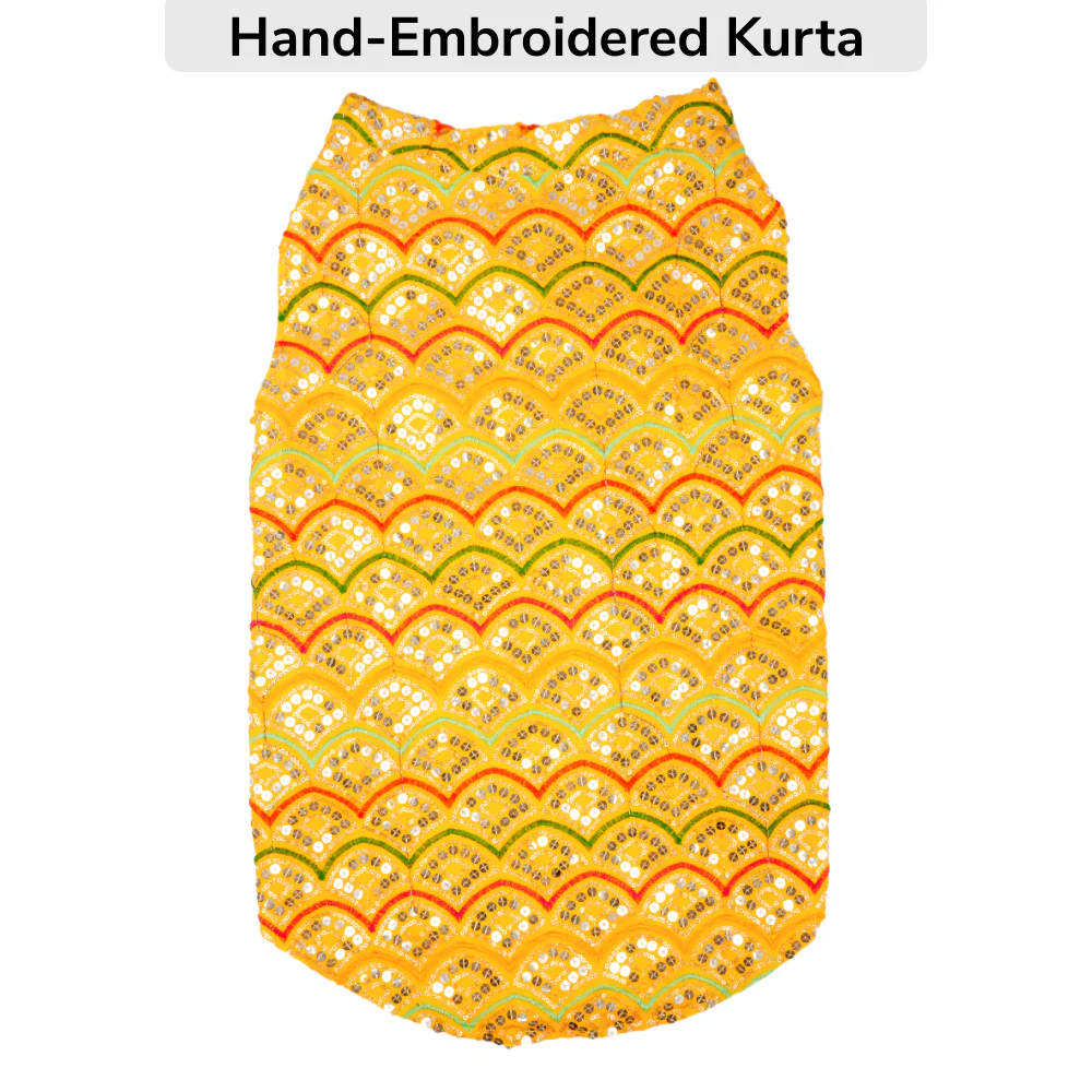 Skatrs Festive Sequence Embroidered Sherwani for Cats and Dogs (Yellow) - Image 7