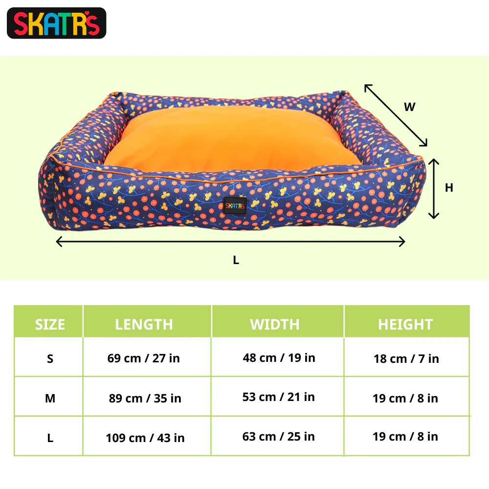 Skatrs Floral Bed for Dogs & Cats (Blue/Orange) - Image 2