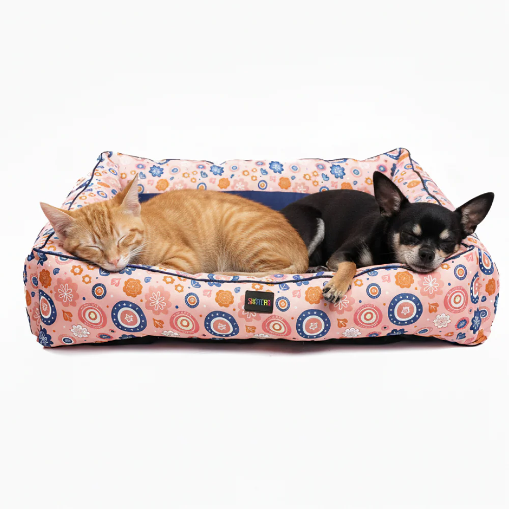 Skatrs Floral Bed for Dogs & Cats (Pink/Blue)