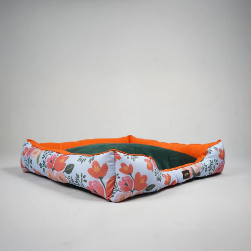 Skatrs Flower Meadow Bed for Dogs & Cats (Orange/Green) - Image 2