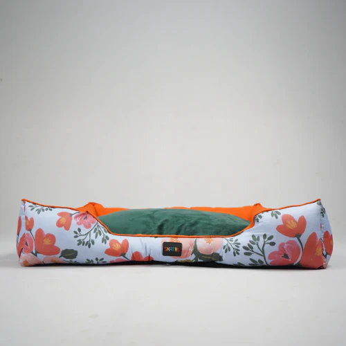 Skatrs Flower Meadow Bed for Dogs & Cats (Orange/Green) - Image 3