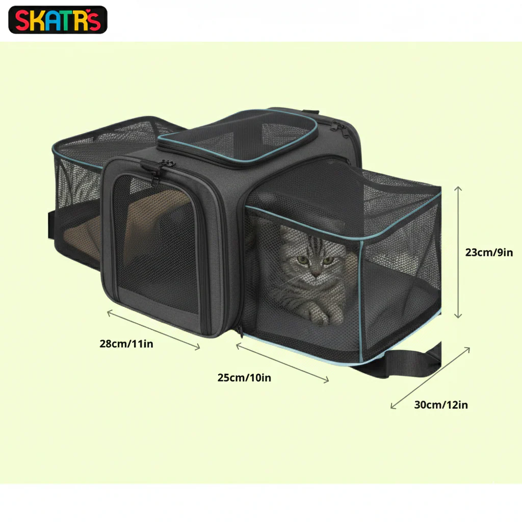 Skatrs Foldable Expandable Pet Travel Carrier Bag for Small Dogs, Adult Cats & Kittens (Grey) - Image 3