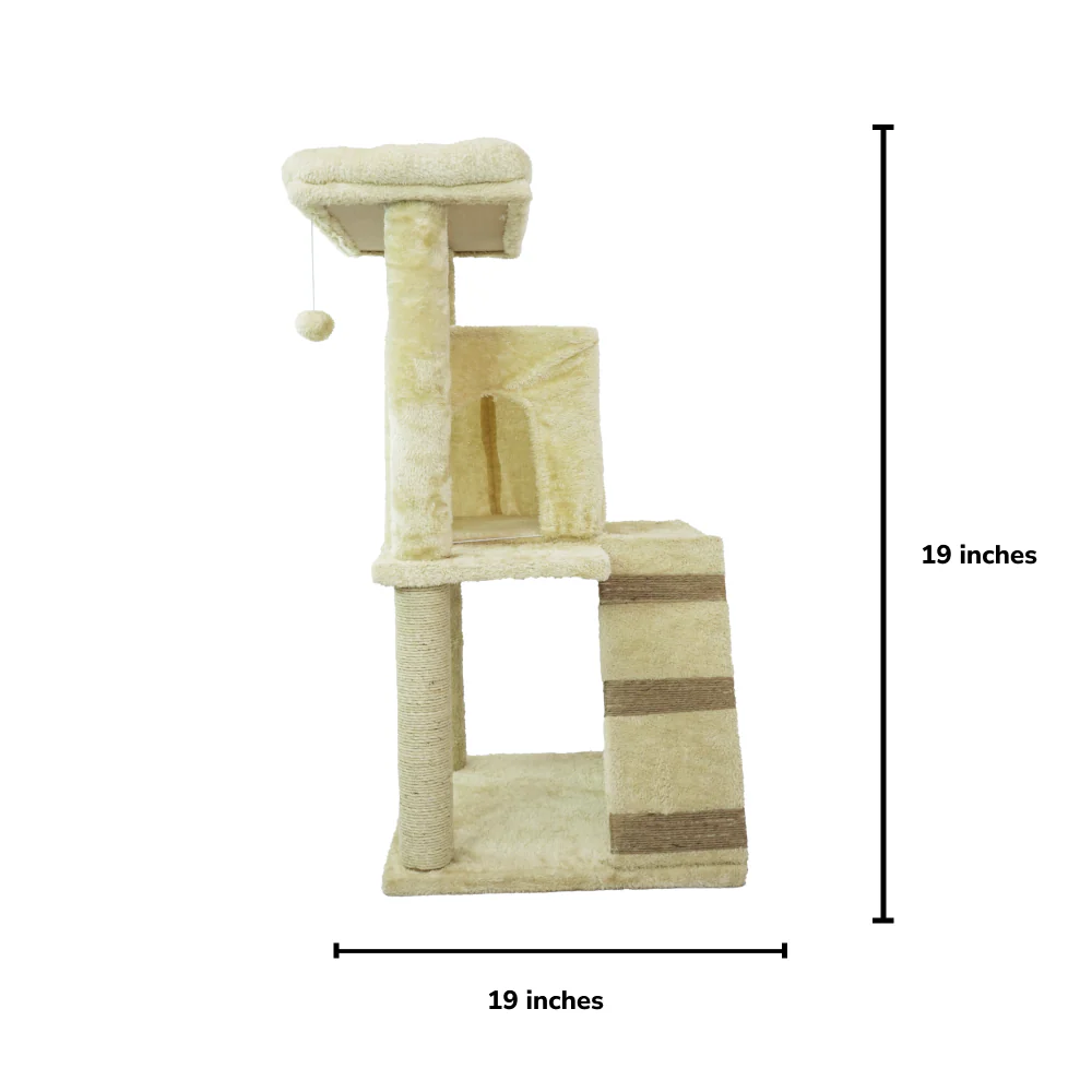 Skatrs Fur Fabric Ladder Jute Rope Scratching Post Cat tree for Cats and Kittens (Beige) - Image 2
