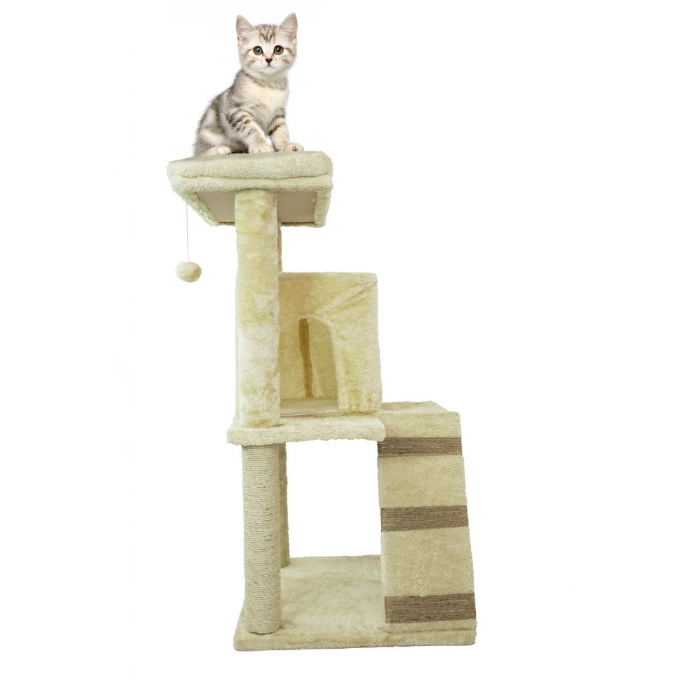Skatrs Fur Fabric Ladder Jute Rope Scratching Post Cat tree for Cats and Kittens (Beige) - Image 5