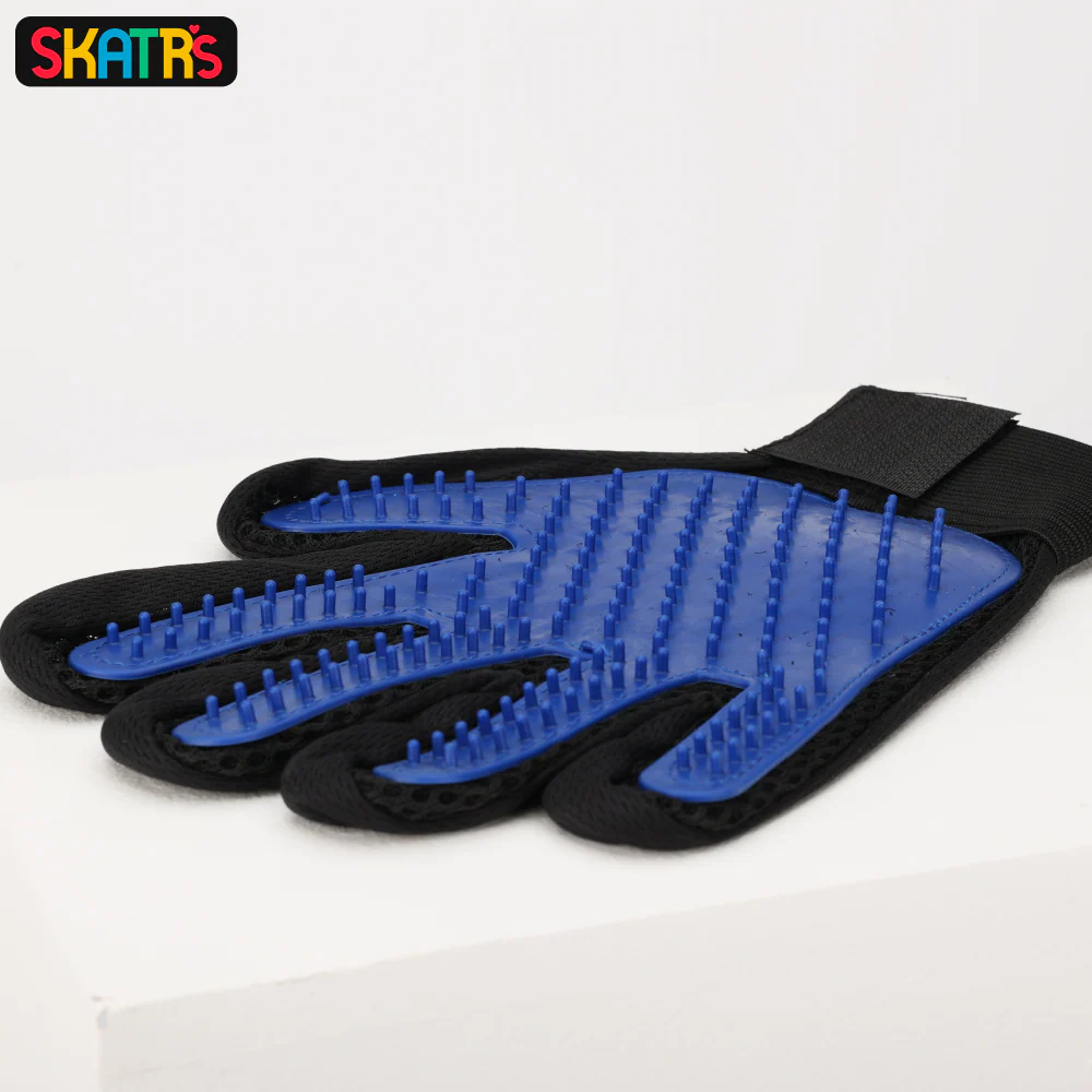 Skatrs Mess Free Deshedding Grooming Gloves for Dogs and Cats (Blue) - Image 2
