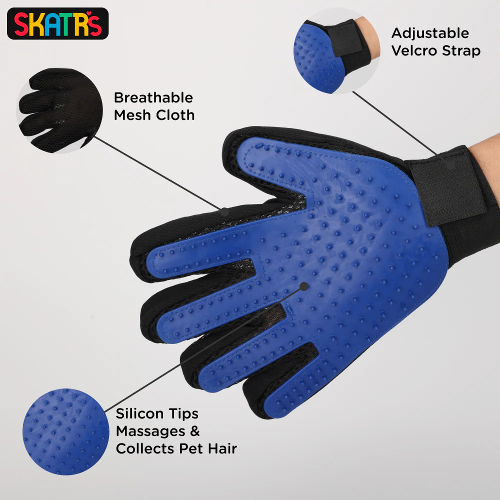 Skatrs Mess Free Deshedding Grooming Gloves for Dogs and Cats (Blue) - Image 3