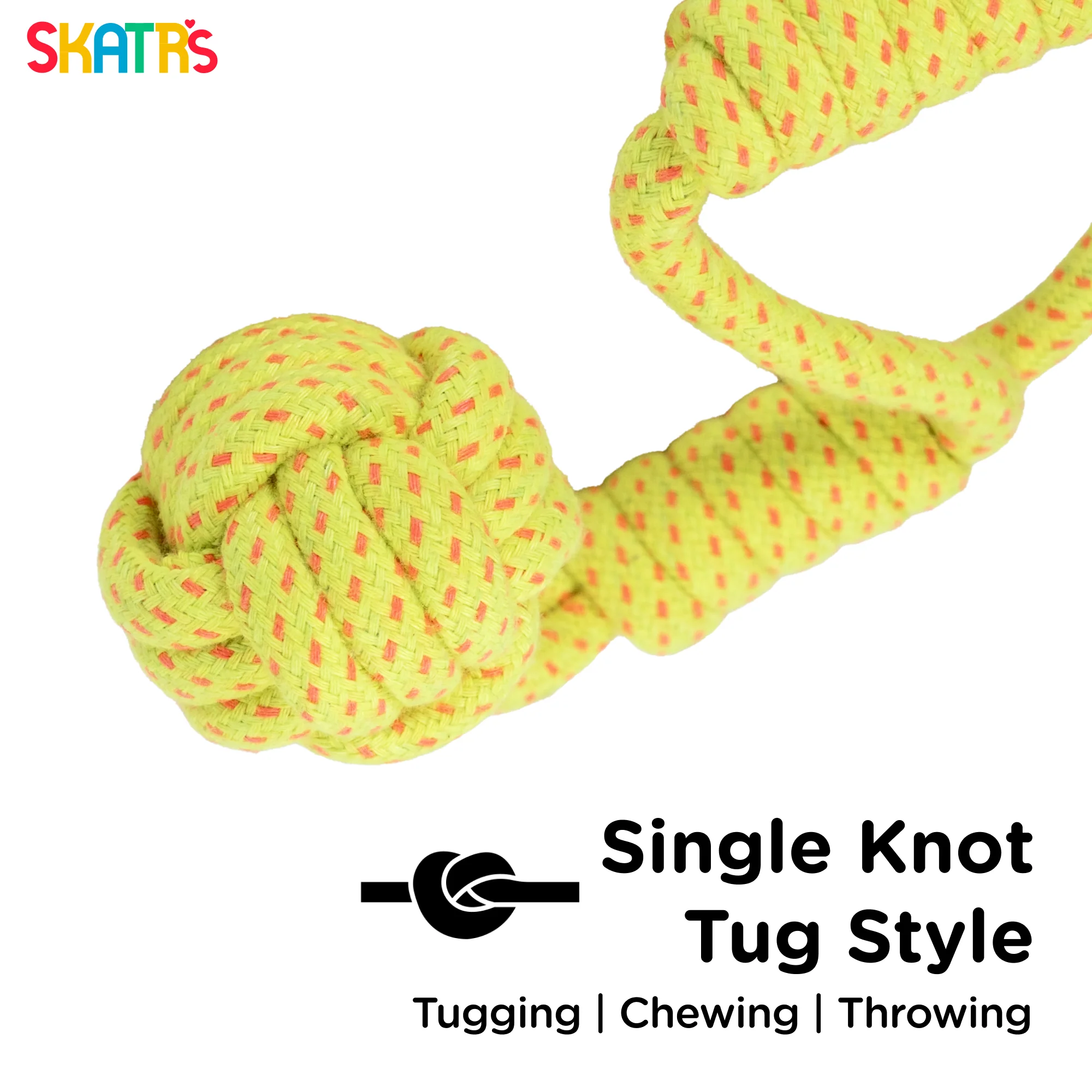 Skatrs Hand Made Knotted Ball Rope Tug Toy for Dogs and Cats (Neon Green) - Image 2