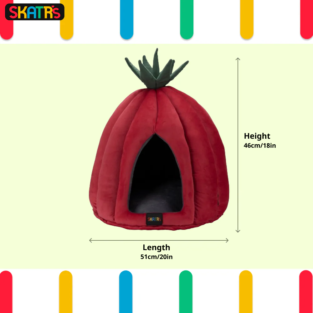 SKATRS Velvet Strawberry Dome House for Cats and Small Dogs - Image 2
